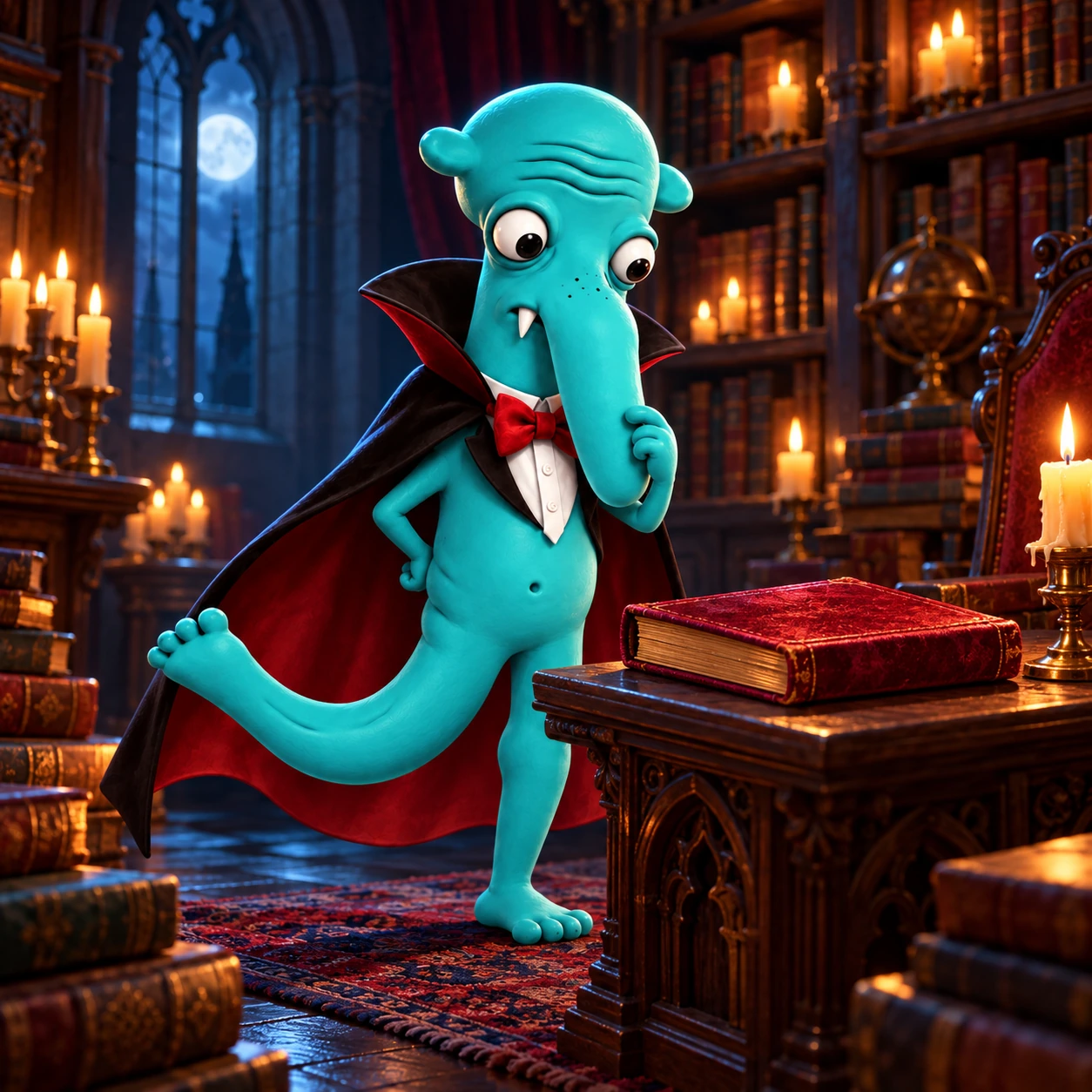 VAMP exploring an ancient candlelit library